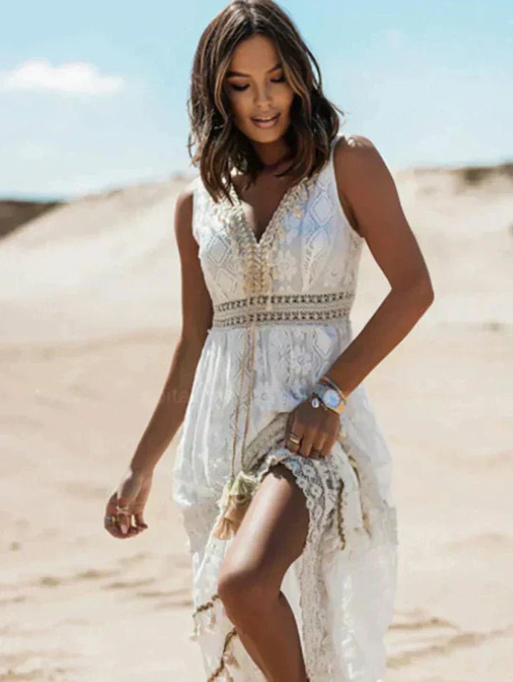 Céleste Boho Maxi Jurk | V-Hals & Kantdetails