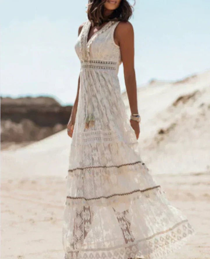 Céleste Boho Maxi Jurk | V-Hals & Kantdetails